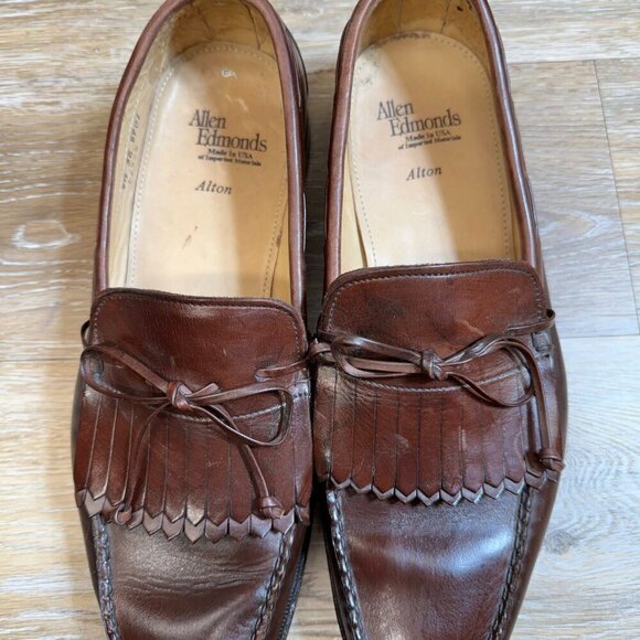 Allen Edmonds Brown Leather Fringe Top Loafers Men's Size 9.5 - Picture 2 of 6